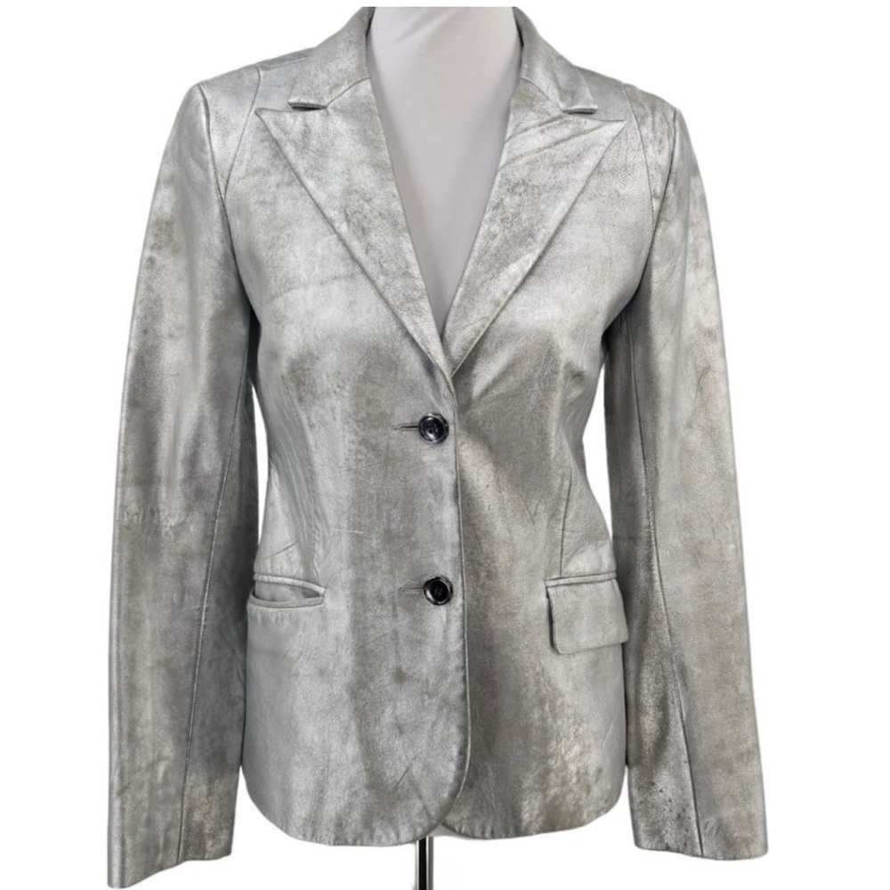 Chaiken Womens 8 Silver Metallic Leather Blazer